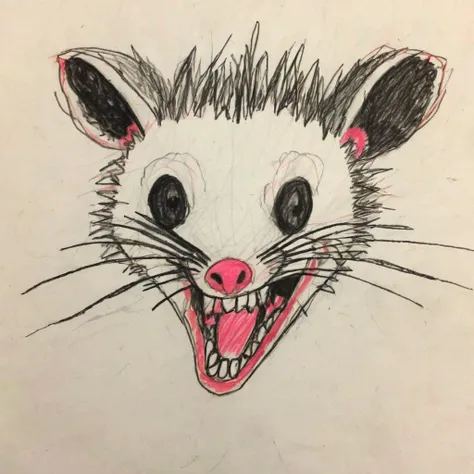 a 8 year old's drawing of a rabid crazy opossum <lora:crayons_v1_sdxl:1>