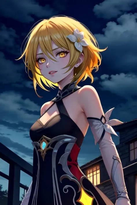 <lora:LCM_LoRA_Weights_acceleration_module_SD15:0.8>
<lora:colorful_V2_lbw:0.6>
outdoors
looking at viewer
upper body
anime villain
foreboding
menacing
dramatic lighting
low angle
from below
(evil grin:0.9)
rim light
evocative
dynamic pose
(cold expression:0.9)
lumine, blonde hair, hair between eyes, hair flower, hair ornament, short hair, short hair with long locks, sidelocks, (yellow eyes:1.5), boots, detached sleeves, dress, (black dress:1.4), (black sleeves:1.4)
<lora:Character Lumine by kozue:0.35> lumine \(genshin impact\),
<lora:ying1.5:0.5> ying girl
<lora:LowRA dark theme v2.0:0.8> dark theme
<lora:oninekoV71:0.7>