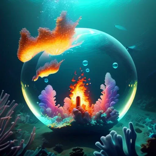 bubblerealm <lora:bubblerealm_model:0.75> underwater fire