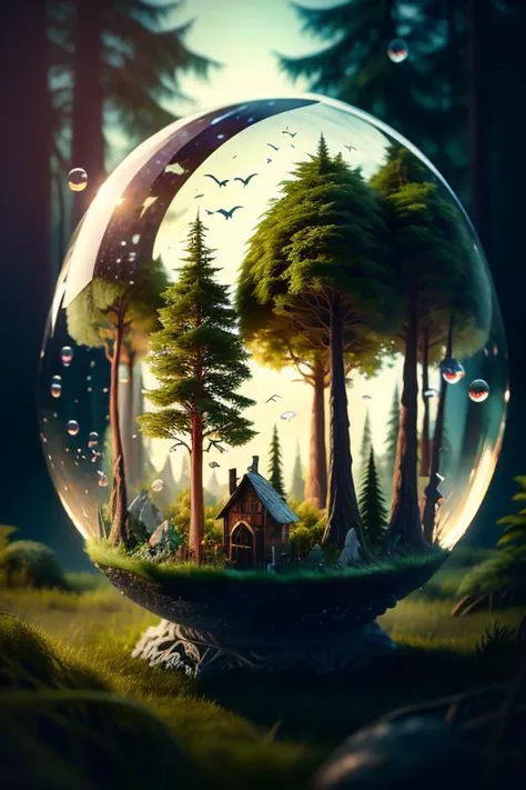 (8k, RAW photo, best quality, masterpiece:1.2), bubblerealm <lora:bubblerealm_model:1> grimm forest, redhood, isometric