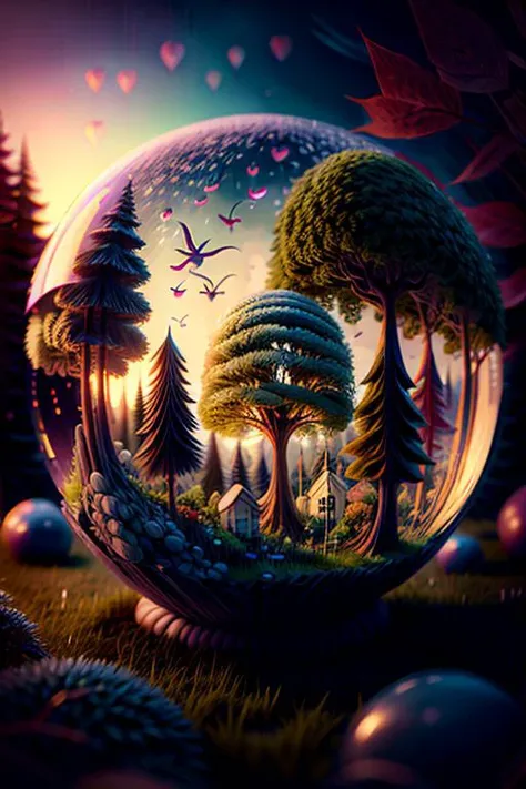 (8k, RAW photo, best quality, masterpiece:1.2), bubblerealm <lora:bubblerealm_model:1> grimm forest, isometric_dreams, <lora:more_details:1>