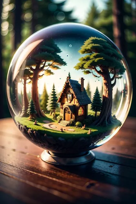 (8k, RAW photo, best quality, masterpiece:1.2), bubblerealm <lora:bubblerealm_model:0.5> grimm forest, redhood, isometric, ((inside a glass sphere))