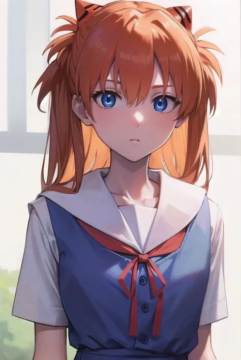 asukalangley, <lora:asukalangleysouryuu-lora-nochekaiser:1>,
asuka langley soryu, (souryuu asuka langley:1.5), blue eyes, hair between eyes, headgear, interface headset, orange hair, two side up,
BREAK blue dress, collarbone, dress, neck ribbon, pinafore dress, red ribbon, ribbon, school uniform, shirt, short sleeves, (tokyo-3 middle school uniform:1.5), suspenders, suspender skirt, white shirt,
BREAK indoors, classroom,
BREAK looking at viewer, (cowboy shot:1.5),
BREAK <lora:GoodHands-beta2:1>, (masterpiece:1.2), best quality, high resolution, unity 8k wallpaper, (illustration:0.8), (beautiful detailed eyes:1.6), extremely detailed face, perfect lighting, extremely detailed CG, (perfect hands, perfect anatomy),