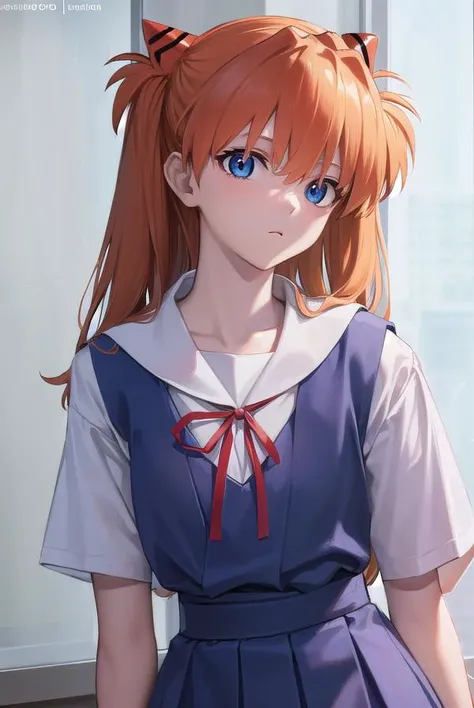asukalangley, <lora:asukalangleysouryuu-lora-nochekaiser:1>,
asuka langley soryu, (souryuu asuka langley:1.5), blue eyes, hair between eyes, headgear, interface headset, orange hair, two side up,
BREAK blue dress, collarbone, dress, neck ribbon, pinafore dress, red ribbon, ribbon, school uniform, shirt, short sleeves, (tokyo-3 middle school uniform:1.5), suspenders, suspender skirt, white shirt,
BREAK indoors, classroom,
BREAK looking at viewer, (cowboy shot:1.5),
BREAK <lora:GoodHands-beta2:1>, (masterpiece:1.2), best quality, high resolution, unity 8k wallpaper, (illustration:0.8), (beautiful detailed eyes:1.6), extremely detailed face, perfect lighting, extremely detailed CG, (perfect hands, perfect anatomy),