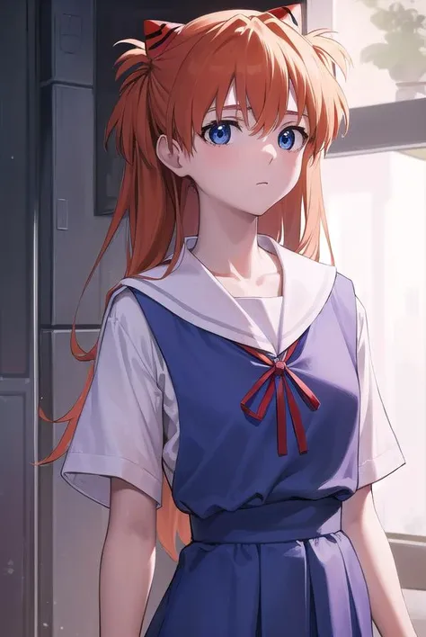 asukalangley, <lora:asukalangleysouryuu-lora-nochekaiser:1>,
asuka langley soryu, (souryuu asuka langley:1.5), blue eyes, hair between eyes, headgear, interface headset, orange hair, two side up,
BREAK blue dress, collarbone, dress, neck ribbon, pinafore dress, red ribbon, ribbon, school uniform, shirt, short sleeves, (tokyo-3 middle school uniform:1.5), suspenders, suspender skirt, white shirt,
BREAK indoors, classroom,
BREAK looking at viewer, (cowboy shot:1.5),
BREAK <lora:GoodHands-beta2:1>, (masterpiece:1.2), best quality, high resolution, unity 8k wallpaper, (illustration:0.8), (beautiful detailed eyes:1.6), extremely detailed face, perfect lighting, extremely detailed CG, (perfect hands, perfect anatomy),