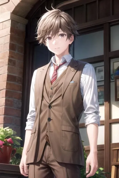masterpiece, best quality, game cg, 1boy, solo, male focus, looking at viewer, , , <lora:kensuke_ooshiba:0.66>, kensuke_ooshiba, brown hair, brown eyes, funny costume, Oz: A land of enchantment, where anything is possible,