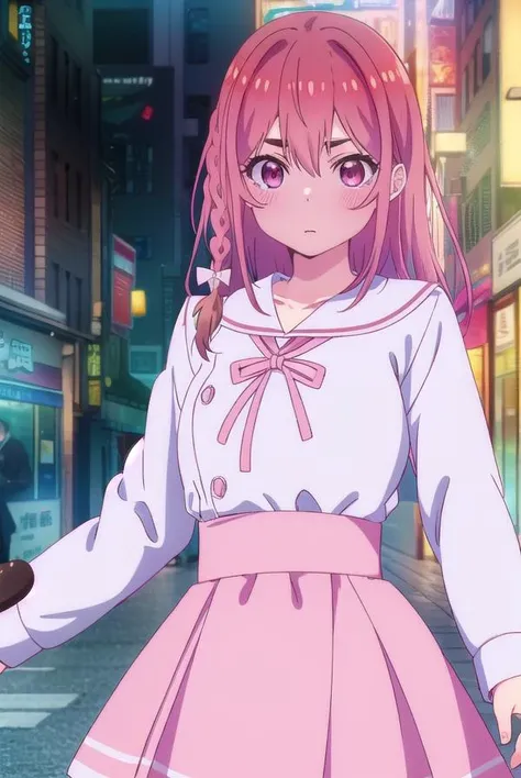 sumisakurasawa, <lora:sumi sakurasawa s1-lora-nochekaiser:1>,
sumi sakurasawa, bangs, (pink eyes:1.3), hair between eyes, pink hair, braid, hair bow, thick eyebrows,
BREAK skirt, shirt, long sleeves, bow, ribbon, school uniform, white shirt, serafuku, sailor collar, red ribbon, neck ribbon, red skirt, white sailor collar,
BREAK outdoors, cityscape, buildings, crowd, people,
BREAK looking at viewer, (cowboy shot:1.5),
BREAK <lyco:GoodHands-beta2:1>, (masterpiece:1.2), best quality, high resolution, unity 8k wallpaper, (illustration:0.8), (beautiful detailed eyes:1.6), extremely detailed face, perfect lighting, extremely detailed CG, (perfect hands, perfect anatomy),