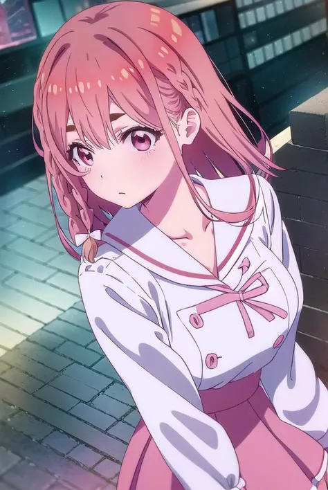 sumisakurasawa, <lora:sumi sakurasawa s1-lora-nochekaiser:1>,
sumi sakurasawa, bangs, (pink eyes:1.3), hair between eyes, pink hair, braid, hair bow, thick eyebrows,
BREAK skirt, shirt, long sleeves, bow, ribbon, school uniform, white shirt, serafuku, sailor collar, red ribbon, neck ribbon, red skirt, white sailor collar,
BREAK outdoors, cityscape, buildings, crowd, people,
BREAK looking at viewer, (cowboy shot:1.5),
BREAK <lyco:GoodHands-beta2:1>, (masterpiece:1.2), best quality, high resolution, unity 8k wallpaper, (illustration:0.8), (beautiful detailed eyes:1.6), extremely detailed face, perfect lighting, extremely detailed CG, (perfect hands, perfect anatomy),