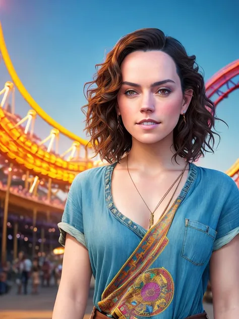 photo of a beautiful (emb-daisy:1.0) woman at an amusement park,(close shot:1.2), short dark hair,(roller coasters:1.2), merchant stalls selling food and souvenirs, bright colorful banners over wide walkways, (wearing jeans and a t-shirt:1.2)
dramatic lighting, by wlop jeffrey simpson antonio J. Manzanedo greg rutkowski,award-winning portrait photography