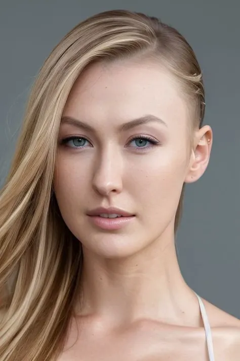 (CR-AlexaGrace-SDKoh:0.95), face closeup photo of woman, (grey background:1.0), (oiled shiny skin:1.0), (tilted angle shot:1.0), (undercut hair:1.0),