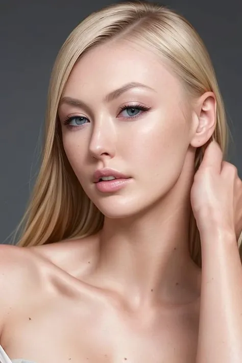 (CR-AlexaGrace-SDKoh:0.95), closeup photo of woman, (grey background:1.0), (oiled shiny skin:1.0), (tilted angle shot:1.0), (slick undercut hair:1.0),