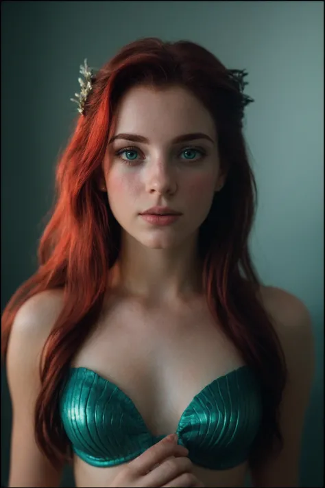 Photography, full body BREAK of real life (The Little Mermaid:1.2) BREAK portrait, symmetrical, highly detailed, smooth, sharp focus, cinematic lighting, kkw-ph1
