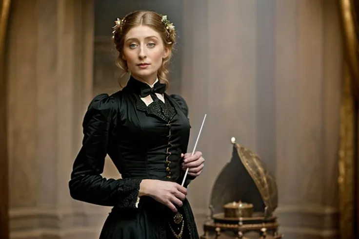 breathtaking female magic instructor [elizabeth debicki] in a victorian magic classroom . award-winning, professional, highly detailed