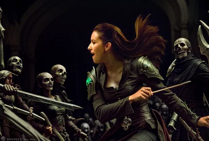 breathtaking enraged female necromancer commanding her army of undead . award-winning, professional, highly detailed