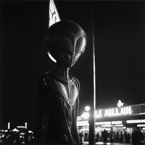 (alien:1.5) walk among us in Las Vegas, scratchy found film photograph