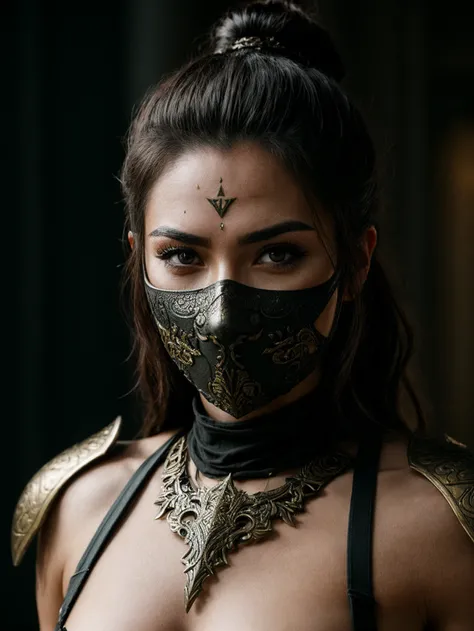 a warrior woman, armor ninja still,(face tattoo:0.2), fantasy still detailed eyes, (highly detailed skin:1.2), ((best quality)), (detailed), 8k uhd, <lora:more_details:0.5>