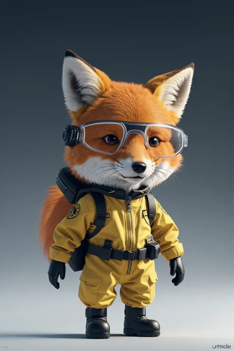 cute anthropomorphic little fox, hazmat outfit, character design, highly detailed, digital art, cinematic lighting, white background, sharp