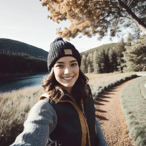 1 woman((upper body selfie, happy)), masterpiece, best quality, ultra-detailed, solo, outdoors, (night), mountains, nature, (stars, moon) cheerful, happy, backpack, sleeping bag, camping stove, water bottle, mountain boots, gloves, sweater, hat, flashlight, forest, rocks, river, wood, smoke, shadows, contrast, clear sky,
analog style (look at viewer:1.2) (skin texture)
(film grain:1.3), (warm hue, warm tone)
<lora:epiNoiseoffset_v2:0.3>