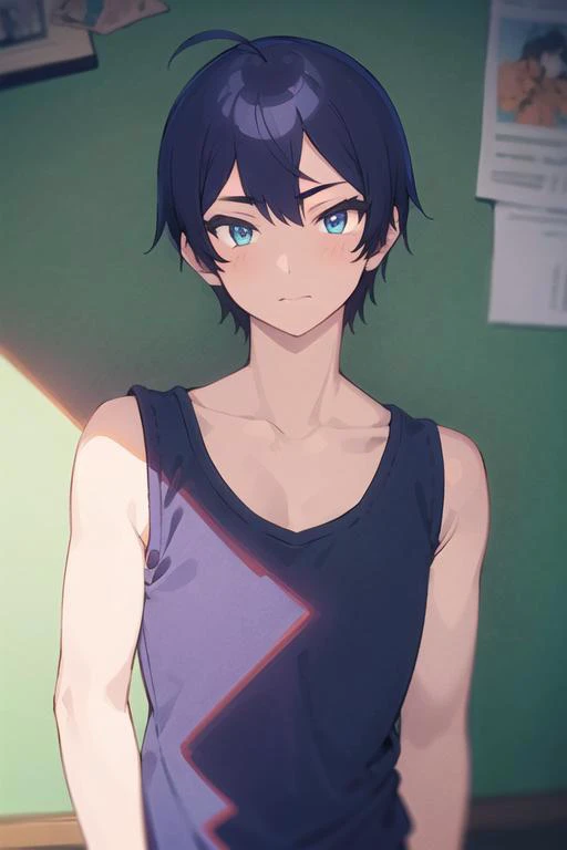 masterpiece, best quality, ultra-detailed, illustration, 1boy, solo, male focus, looking at viewer, upper body, , <lora:sueharu_maru:0.74>, sueharu_maru, , tank top