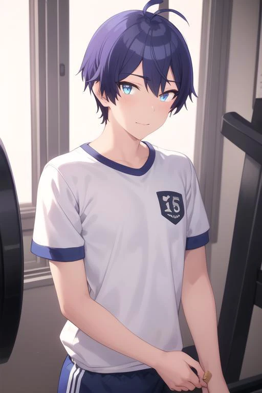 masterpiece, best quality, ultra-detailed, illustration, 1boy, solo, male focus, looking at viewer, upper body, , <lora:sueharu_maru:0.74>, sueharu_maru, , gym uniform