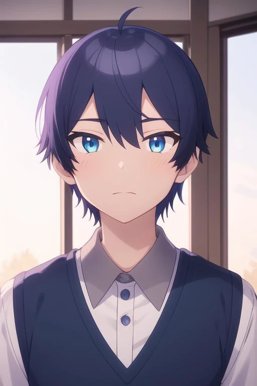 masterpiece, best quality, high quality, 1boy, solo, male focus, looking at viewer, upper body, , <lora:sueharu_maru:0.70>, sueharu_maru, blue eyes, blue hair,