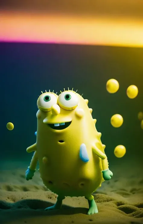 SPongebob squarepants, staring at you, Beautiful Lighting, Dramatic, Color Grading, Canon50, Glamor Shot, HD, Photo
