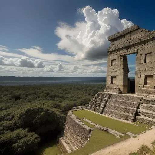 epic composition, ancient mayan ruins, landscape, cinematic, low angle shot, 8k, highres,