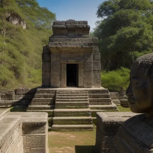 (professional photo), epic composition, award winning photo, (ancient mayan ruins), statues, statues made of stone, monkey statue, glyphs, [in the middle of the forest], landscape shot, cinematic light, low angle shot, 8k, 4k, best quality, intricate details, highres, (saturation:0.5), <lora:more_details:0.6>, <lora:lowkey_v1.1:0.5>,
