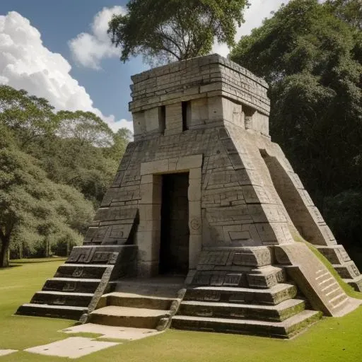 epic composition, award winning photo, (ancient mayan ruins), statues, a statue made of stone representing a monkey, glyphs, [in the middle of the forest], landscape, cinematic, low angle shot, 8k, 4k, best quality, intricate details, highres, (saturation:0.5),