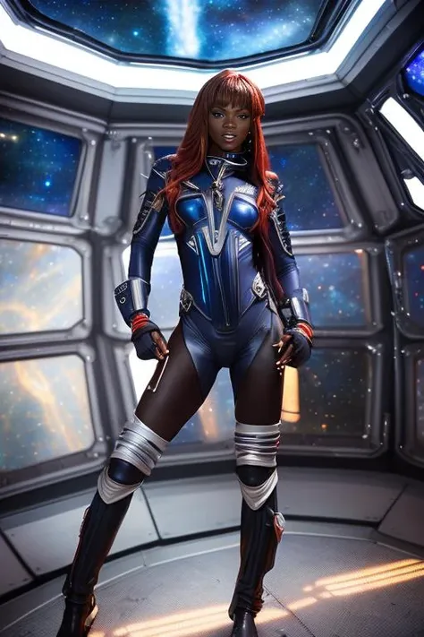 A photo of  anafoxxxv2-4200 ((wearing a space admirals uniform)), on a spaceship bridge, dynamic pose, rim lighting, dramatic lighting, bokeh, actionhelper, aslanscifi-v1, DaveSpaceFour