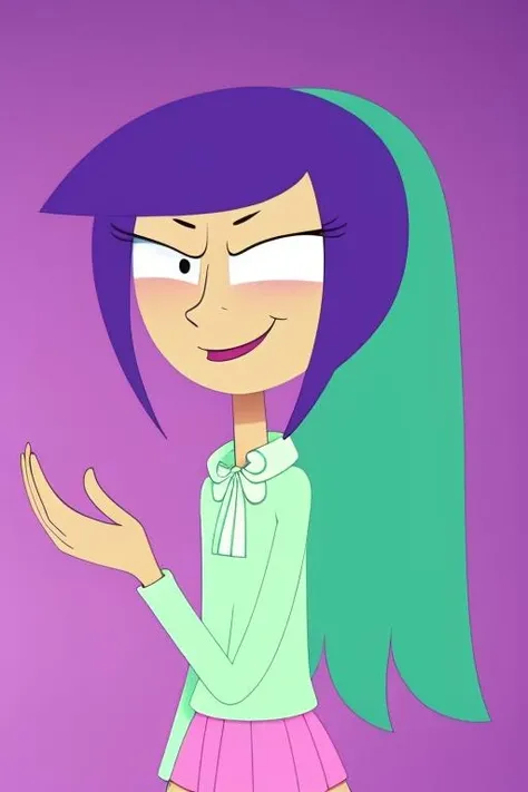 (masterpiece, best quality, high resolution:1.4), 1girl, woman, star butterfly, purple squid outfit, looking at viewer , green hair