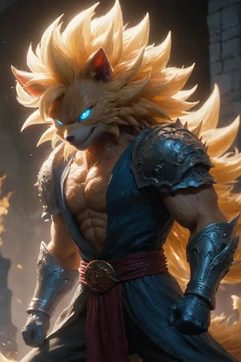 ultra realistic 8k cg, flawless, clean, masterpiece, professional artwork, famous artwork, cinematic lighting, cinematic bloom, ( Ordained Capital Punishment background ), a Ghost, 
 <lora:Fantasy_Monsters_XL:0.8> S9 > concept art of <Super Saiyan Blue Fox's Revenge>, png