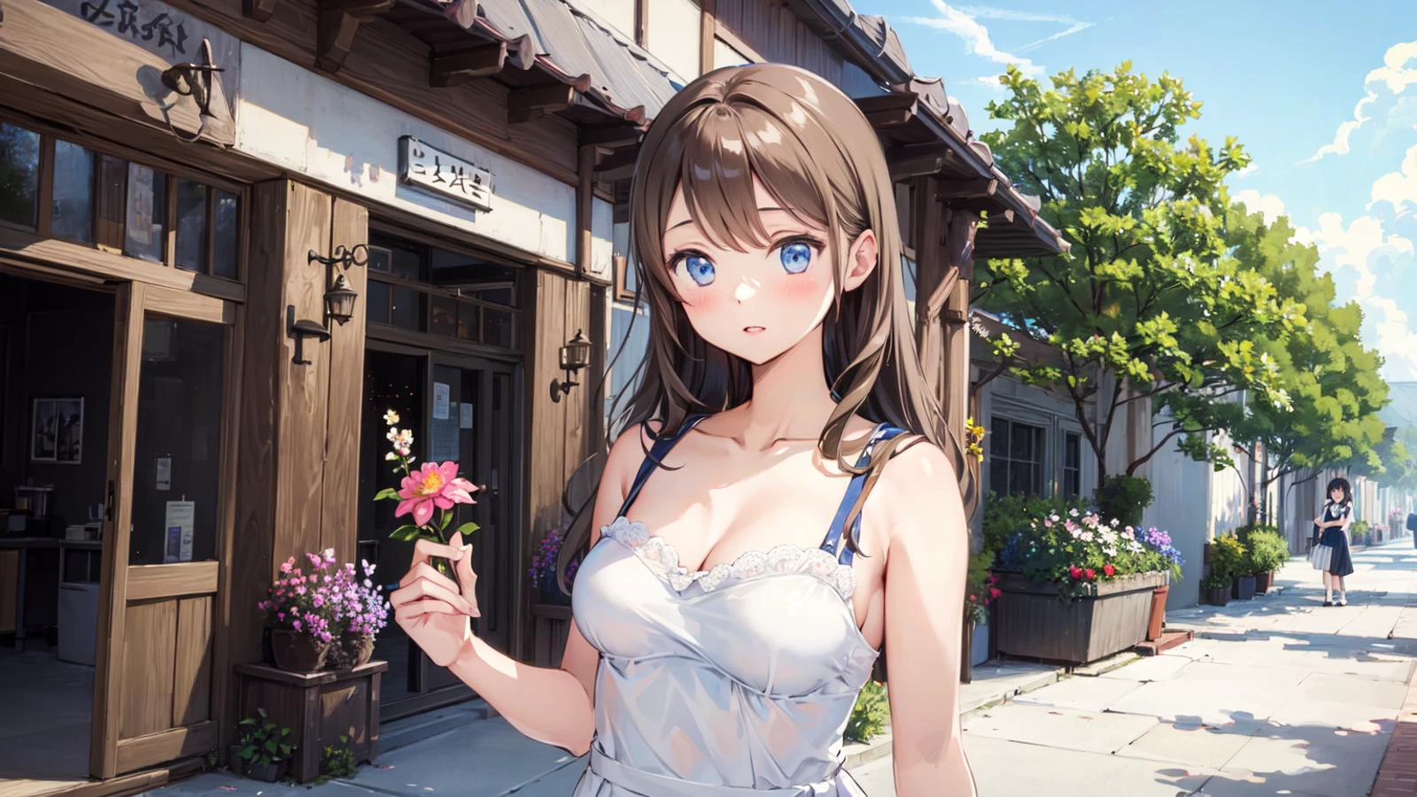 (masterpiece,best quality:1.6),
solo,1girl,bishoujo,bust,
scenery,streetscape,
flower,butterfly,