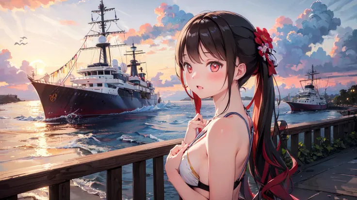 (masterpiece,best quality:1.6),
(solo,1girl,bishoujo,bust),
scenery,(dusk), ocean, beach, cloudy, reefs, ships,
flower,butterfly,