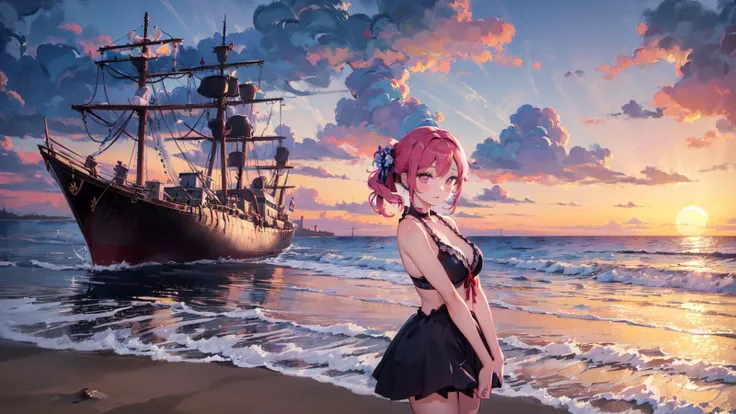 (masterpiece,best quality:1.6),
(solo,1girl,bishoujo,bust:1.2),
scenery,(dusk, ocean, beach, cloudy, reefs, ships),
flower,butterfly,