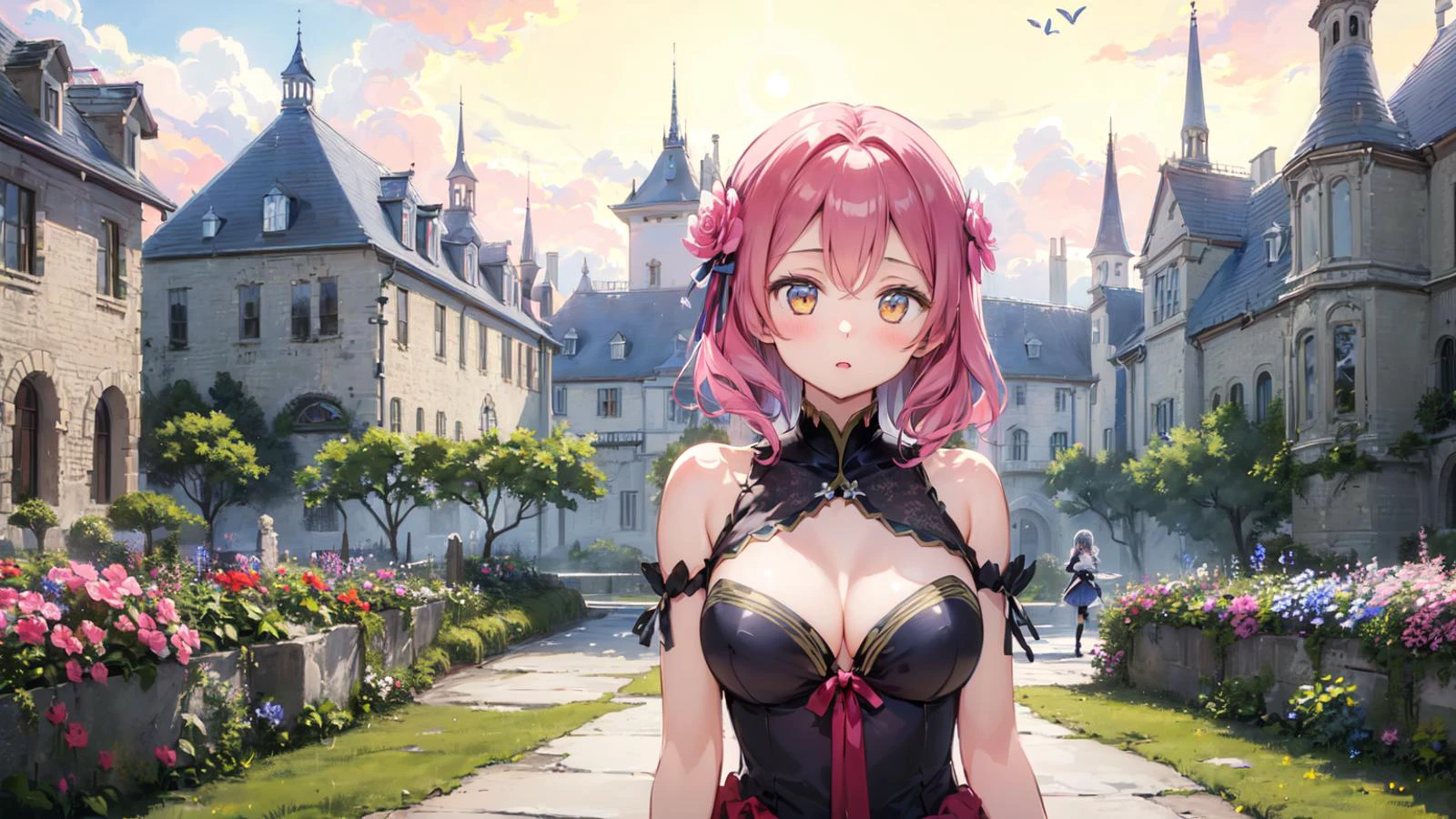 (masterpiece,best quality:1.6),
(solo,1girl,bishoujo,bust:1.2),
scenery,(fantasy, castle, knight),
flower,butterfly,