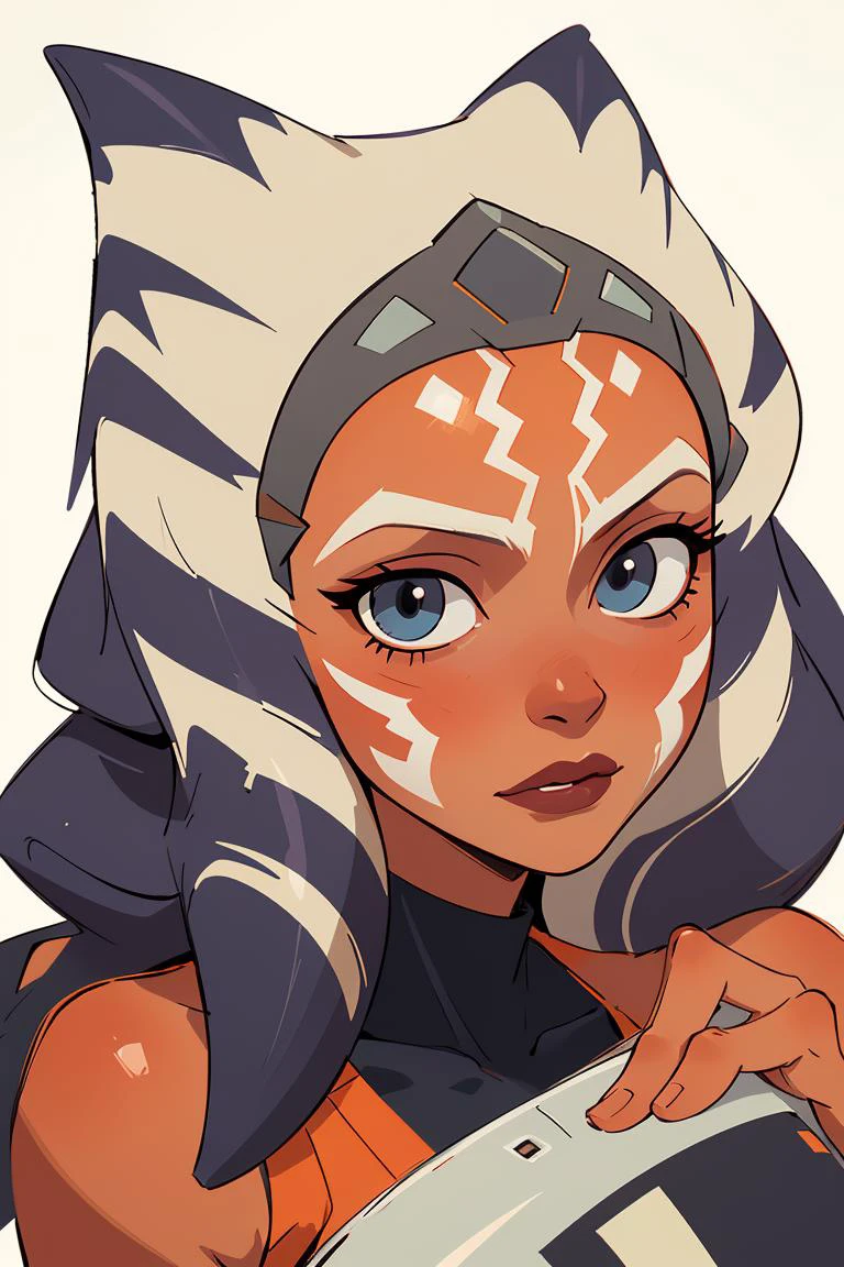 (masterpiece, best quality), 1girl, beautiful face, <lora:ahsoka_tano:1> ahsoka_tano, orange skin, facial mark, tattoo