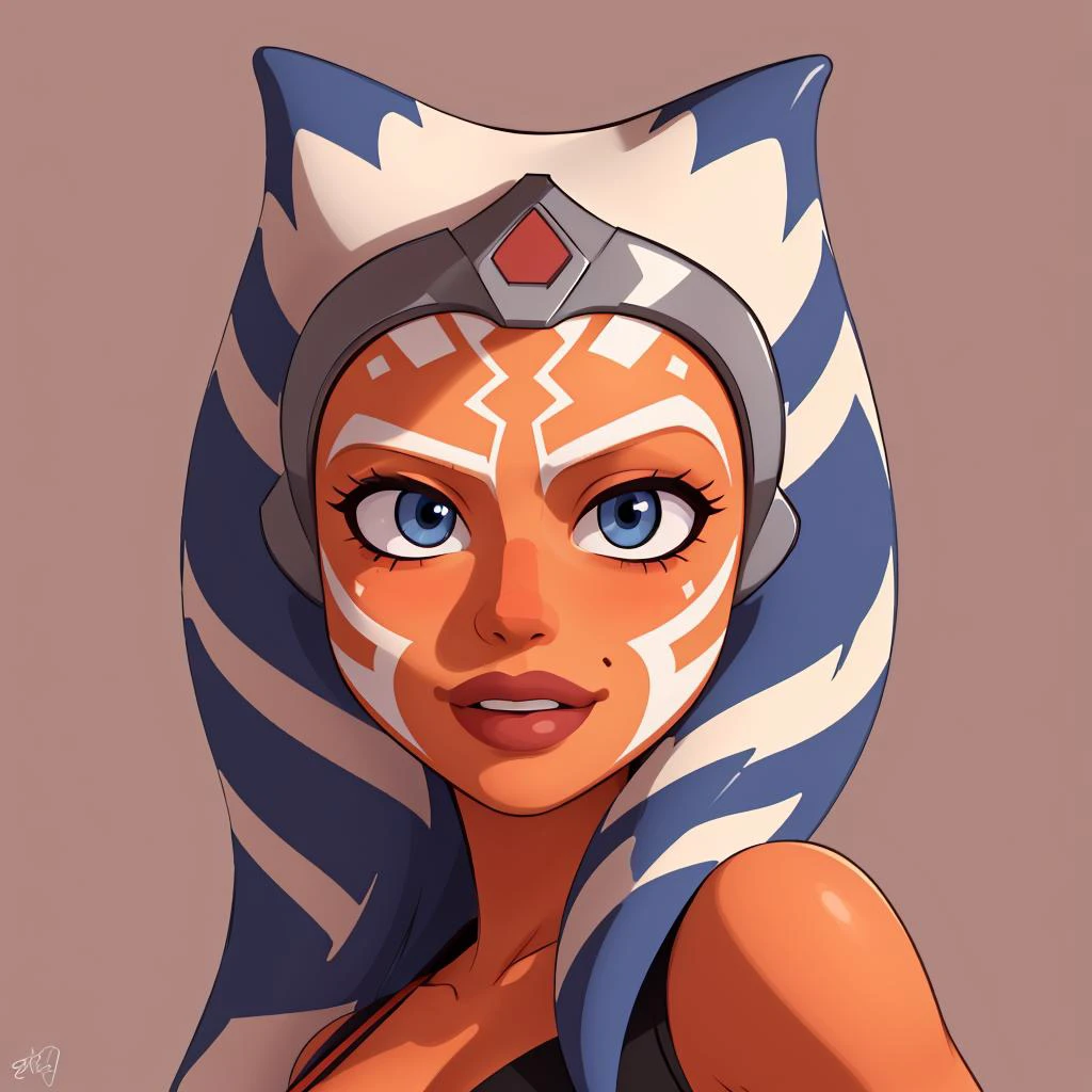 Illustration in a circle, masterpiece, ultra-detailed, aroused face, perfect face, , medium breast,,ahsoka_tano, facial mark, tattoo, (detailed background, dynamic pose) <lora:ahsoka_tano-10:1>