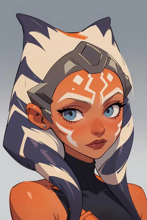 (masterpiece, best quality), 1girl, beautiful face,   <lora:ahsoka_tano:1> ahsoka_tano, orange skin, facial mark, tattoo