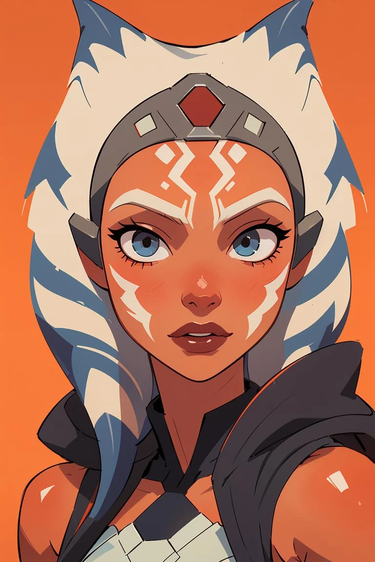 (masterpiece, best quality), 1girl, beautiful face, <lora:ahsoka_tano:1> ahsoka_tano, orange skin, facial mark, tattoo