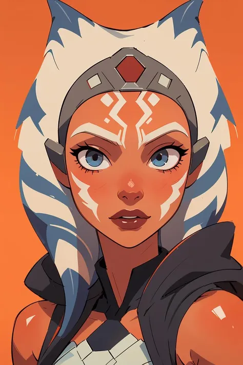 (masterpiece, best quality), 1girl, beautiful face,   <lora:ahsoka_tano:1> ahsoka_tano, orange skin, facial mark, tattoo