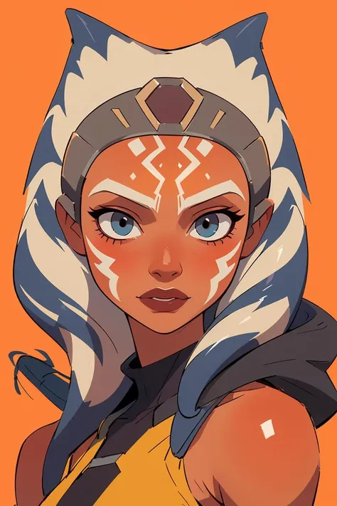 (masterpiece, best quality), 1girl, beautiful face,   <lora:ahsoka_tano:1> ahsoka_tano, orange skin, facial mark, tattoo