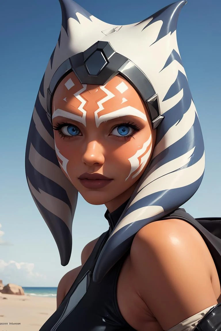 (masterpiece, best quality), 1girl, beautiful face, <lora:ahsoka_tano:1> ahsoka_tano, orange skin, facial mark, tattoo
