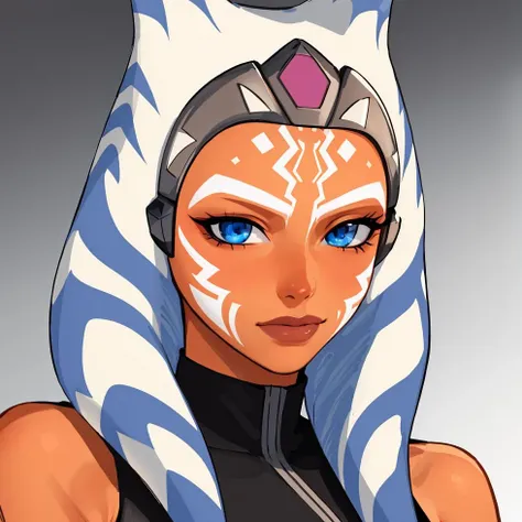Illustration in a circle, masterpiece, ultra-detailed, aroused face, perfect face, , medium breast,,ahsoka_tano, facial mark, tattoo, tall, (detailed background, dynamic pose) full body, big ass, thick thighs, thong, perfect body,