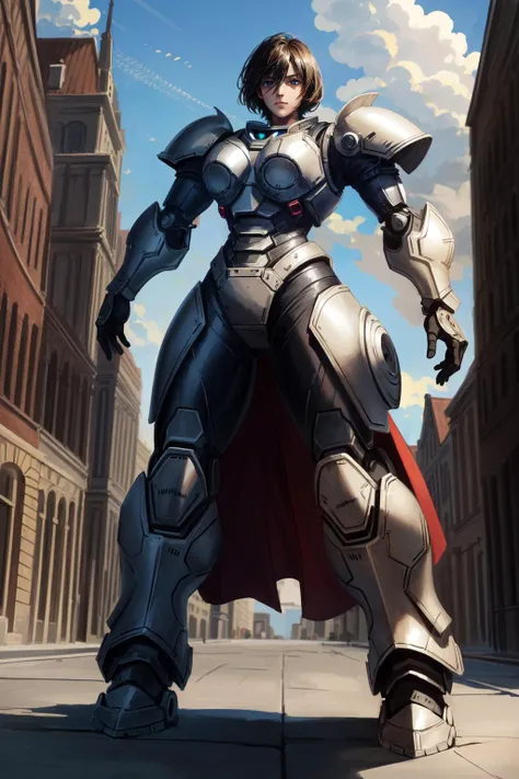 (masterpiece, best quality),  intricate details
1girl, 
 <lora:FemaleTitanV2:0.8> female titan,  <lora:ParrleyGown:0.8> [ballgown|Parrley_armor],  [dress|suit of armor], (big bulky futuristic armor:1.3), long skirt,