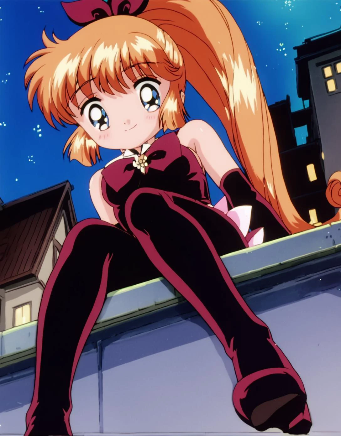 score 9, score 8 up, score 7 up, rating questionable,
detailed background,
<lora:meimi.pony:1>,
meimi, sttail,
medium breasts, wide hips, shiny skin,
blush, smile,
pantyhose, skirts,
night, sitting on roof, low angle,
