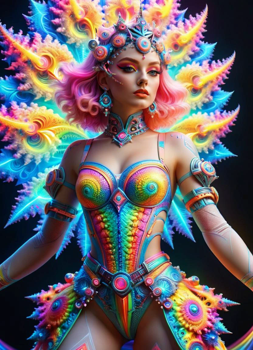 Ombre color scheme of neon pink, neon blue, neon yellow, neon green, neon orange, psychedelic style (full body shot) beautiful shiny white rich galactic prima ballerina clowncore russian cyborg college girl, golden ratio details, sci - fi, fantasy, cyberpunk, intricate, decadent, highly detailed, digital painting, ever after high, octane render, artstation, concept art, smooth, sharp focus, illustration, art by artgerm, loish, wlop <lora:ral-iontinvevisions-sdxl:0.48> ral-iontinvevisions <lora:ral-mndlbrt-sdxl:0.7> ral-mndlbrt, subsurface scattering, Photorealistic, Hyperrealistic, analog style, realistic, film photography, soft lighting, heavy shadow . vibrant colors, swirling patterns, abstract forms, surreal, trippy
