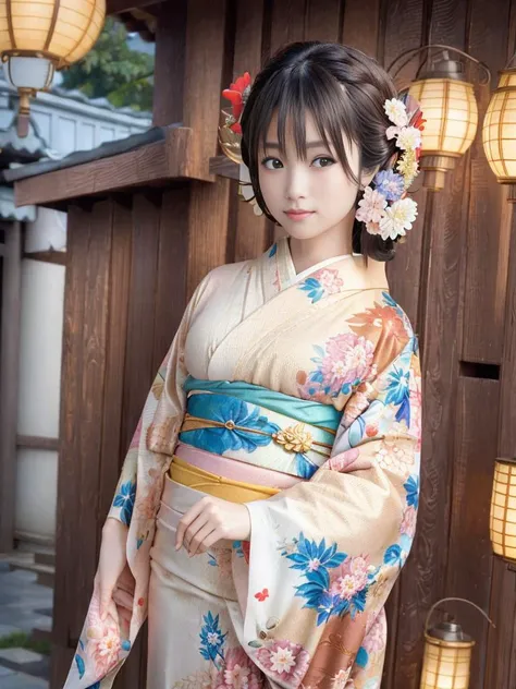 Japanese woman, (wearing colorful kimono_clothes:1.3), holiday good hand,4k, high-res, masterpiece, best quality, head:1.3,((Hasselblad photography)), finely detailed skin, sharp focus, (cinematic lighting), night, soft lighting, hard focus, film grain, photographed with a Sony a9 II Mirrorless Camera, by Laurence Demaison, dynamic angle, [:(detailed face:1.2):0.2], medium breasts, outside, <lora:realistic_kimono_clothes:0.5>, <lora:fukadakyouko_lora-07:0.8>, ((Hasselblad photography)),