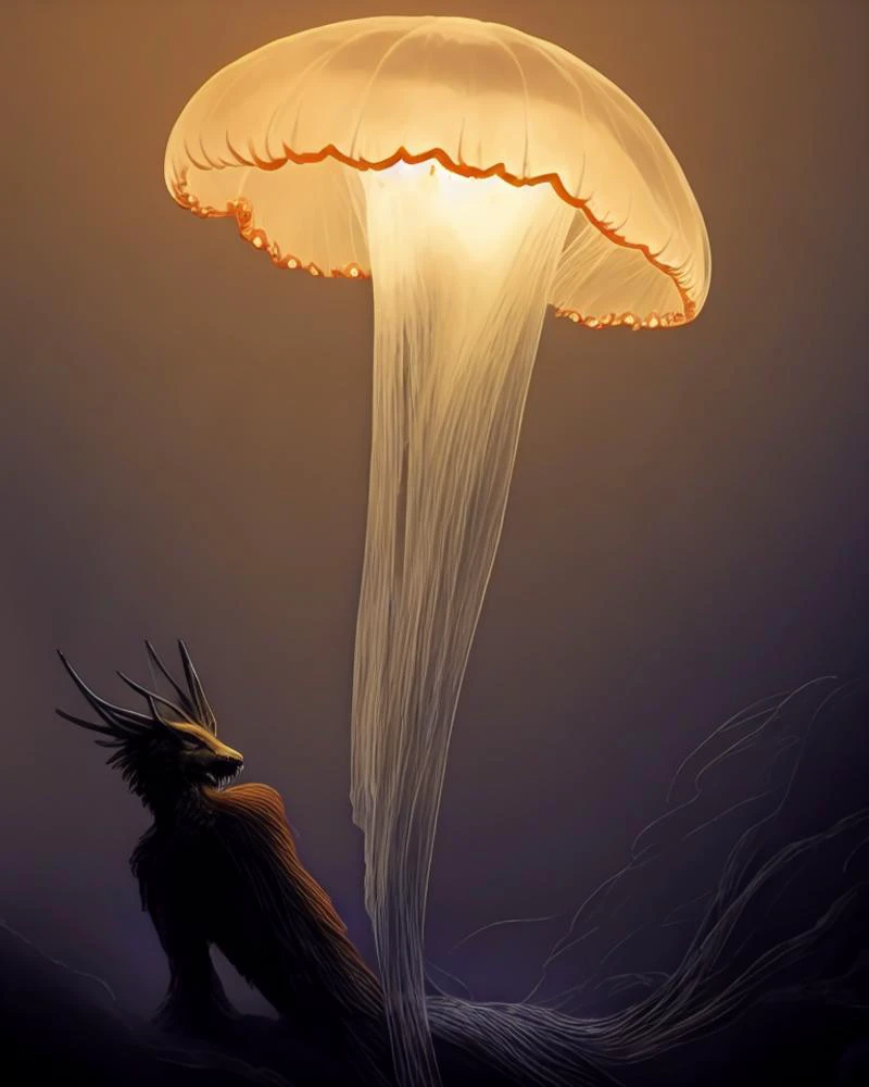 A handsome skinny ((naked)), (eerie and scary horrific male anthro fox with a huge open maw and shiny dripping fangs)) [((GelataPuella)):1.5], ((deep dark ocean, jellyfish dome, big cock, ((translucent skin, poisonous colors, delicate, floating)))), (extremely detailed CG unity 8k wallpaper), trending on ArtStation, trending on CGSociety, Intricate, High Detail, Sharp focus, (dramatic, horror, dark art, monsters, scary), photo realistic painting art by zdzislaw beksinski, wlop and greg rutkowski