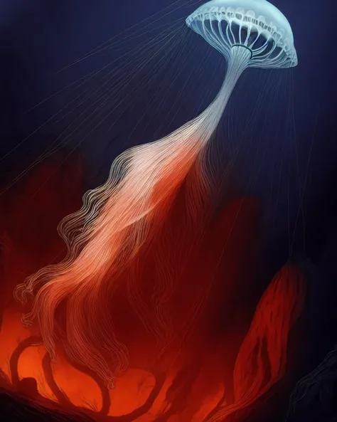 A handsome skinny ((naked)), (eerie and scary horrific male anthro fox with a huge open maw and shiny dripping fangs)) [((GelataPuella)):1.5], ((deep dark ocean, jellyfish dome, big cock, ((translucent skin, poisonous colors, delicate, floating)))), (extremely detailed CG unity 8k wallpaper), trending on ArtStation, trending on CGSociety, Intricate, High Detail, Sharp focus, (dramatic, horror, dark art, monsters, scary), photo realistic painting art by zdzislaw beksinski, wlop and greg rutkowski